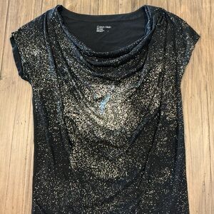 Calvin Klein Black Sparkle Short Sleeve Top